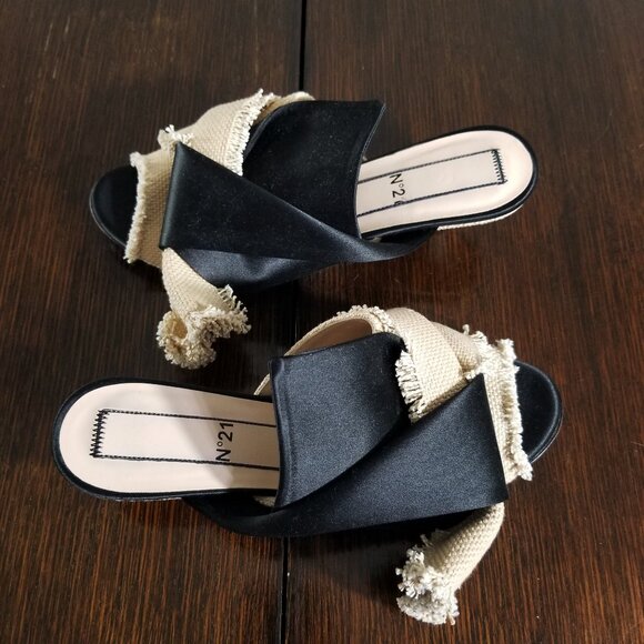 N21 Mule Womens 36.5 Kitten Heel Slide Leather Satin Fabric Slip On Raso Knot - Picture 5 of 15